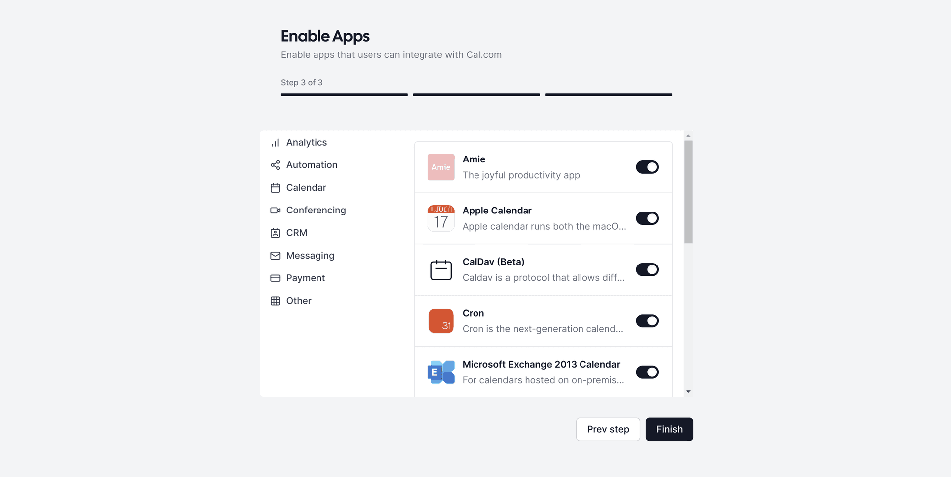 Cal.com enable apps