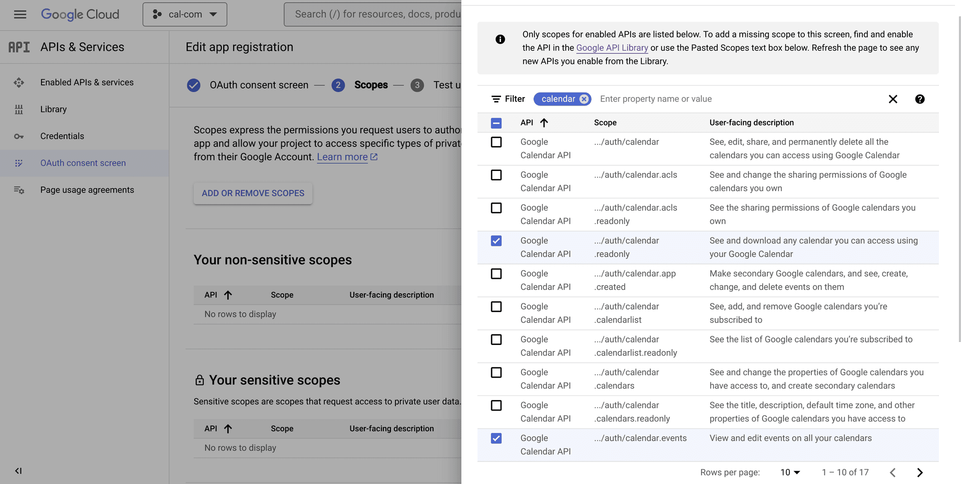 Google oauth select scopes