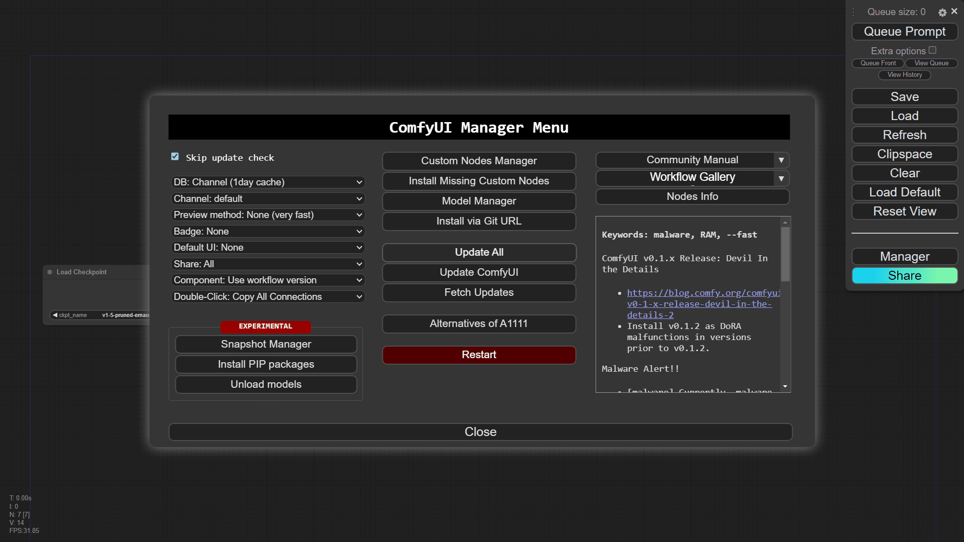 ComfyUI Manager main menu