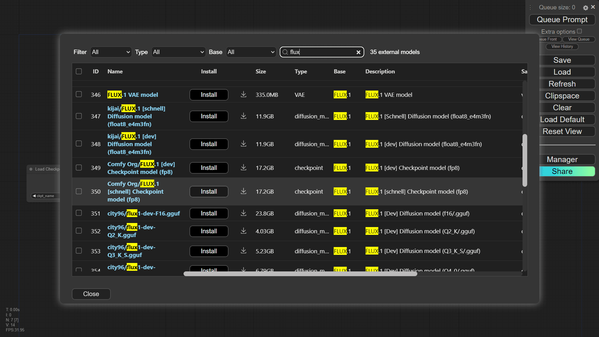 ComfyUI Manager search flux